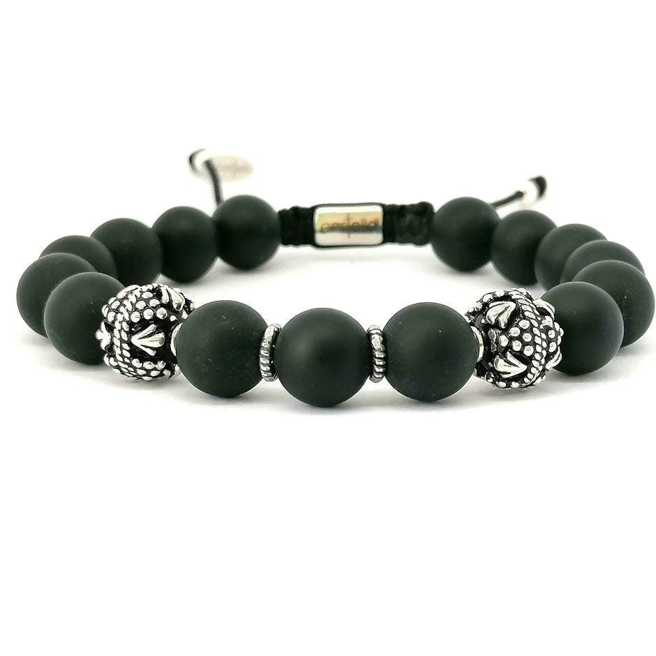 MyKing Matte Onyx Sterling Silver Bracelet, 10mm | Castello Jewels