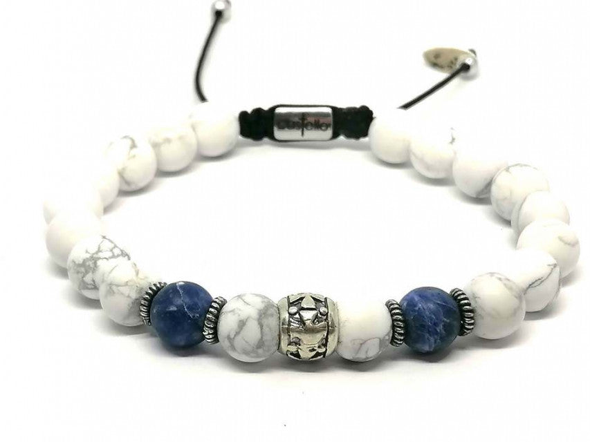 Hand Made Silver Bracelet Knights, Howlite, Sodalite stone 8mm | Castello Jewels