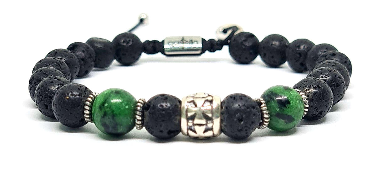 Knights Lava & Ruby Zoisite Sterling Silver Bracelet, 8mm | Castello Jewels