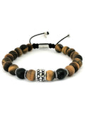 Hand Made Silver Bracelet Knights, Tiger Eye, Onyx Mat stone 8mm | Castello Jewels