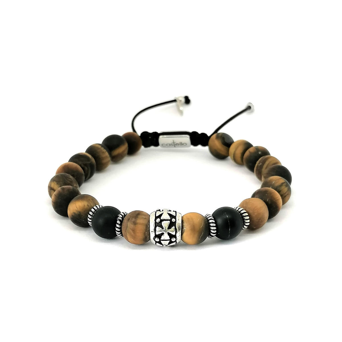 Knights Tiger's Eye & Matte Onyx Stacking Bracelet, 8mm | Castello Jewels