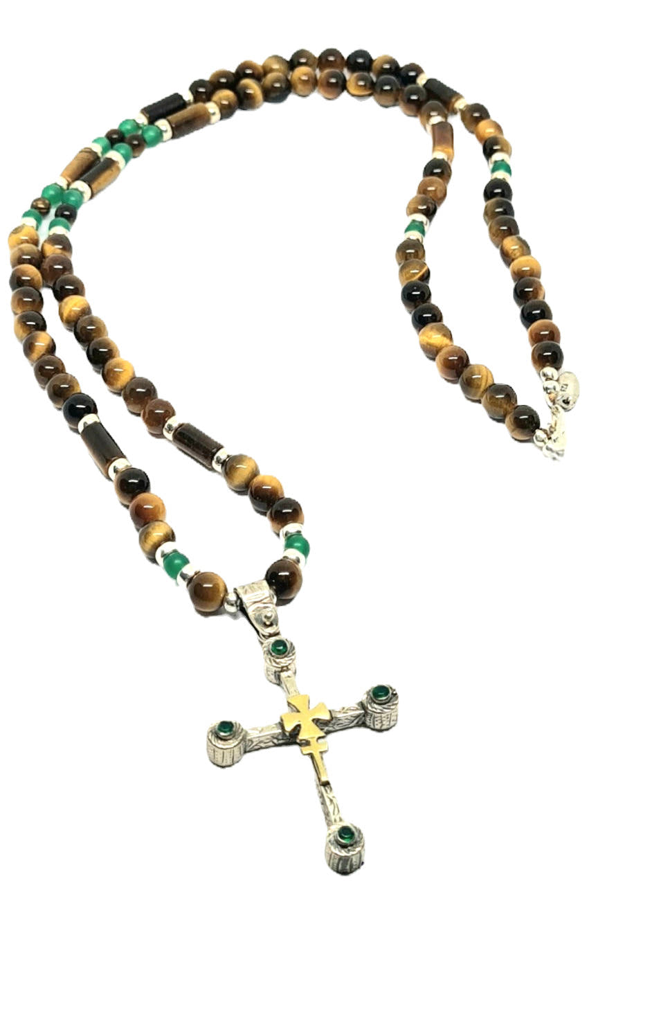 Rubin & Tiger's Eye Cross Necklace, 6mm | Castello Jewels