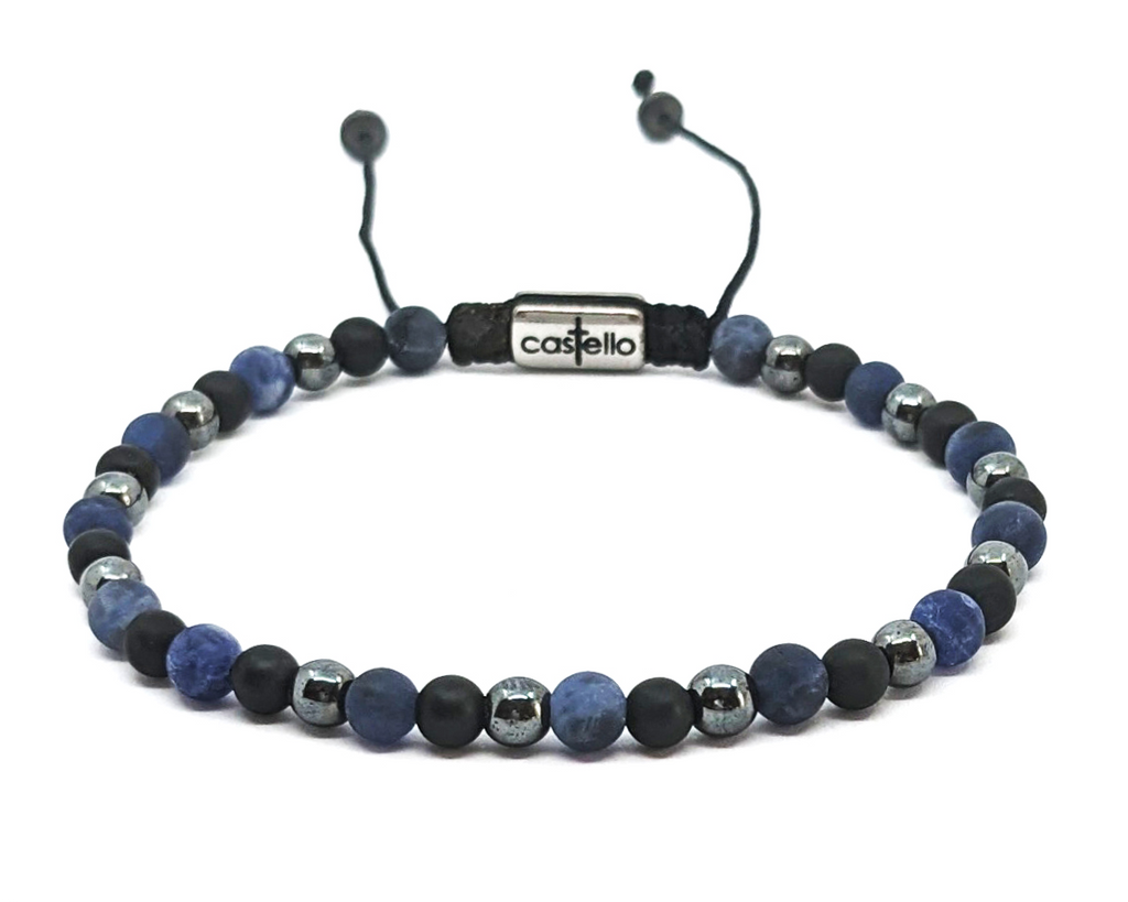 Bracelet, Onyx, Sodalite and Hemitate stones 4mm — view 2 | Castello Jewels