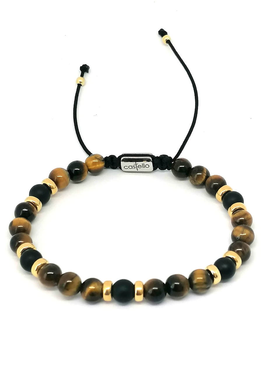 Classic Gold-Plated Polished Tiger's Eye & Matte Onyx Bracelet, 6mm, view 4 | Castello Jewels