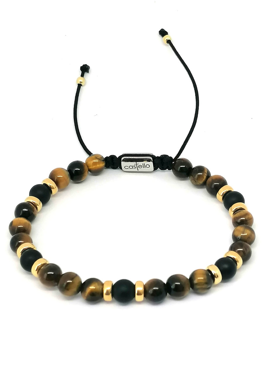Silver 925 Gold Plated Bracelet Classic, Tiger Eye Polish, Onyx Mat 6mm stone — view 4 | Castello Jewels
