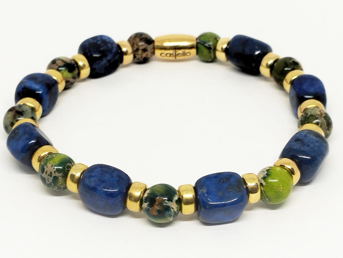 AEGEAN Silver 925 Bracelet, Gold plated, Lapis Lazuli square jasper Stone | Castello Jewels
