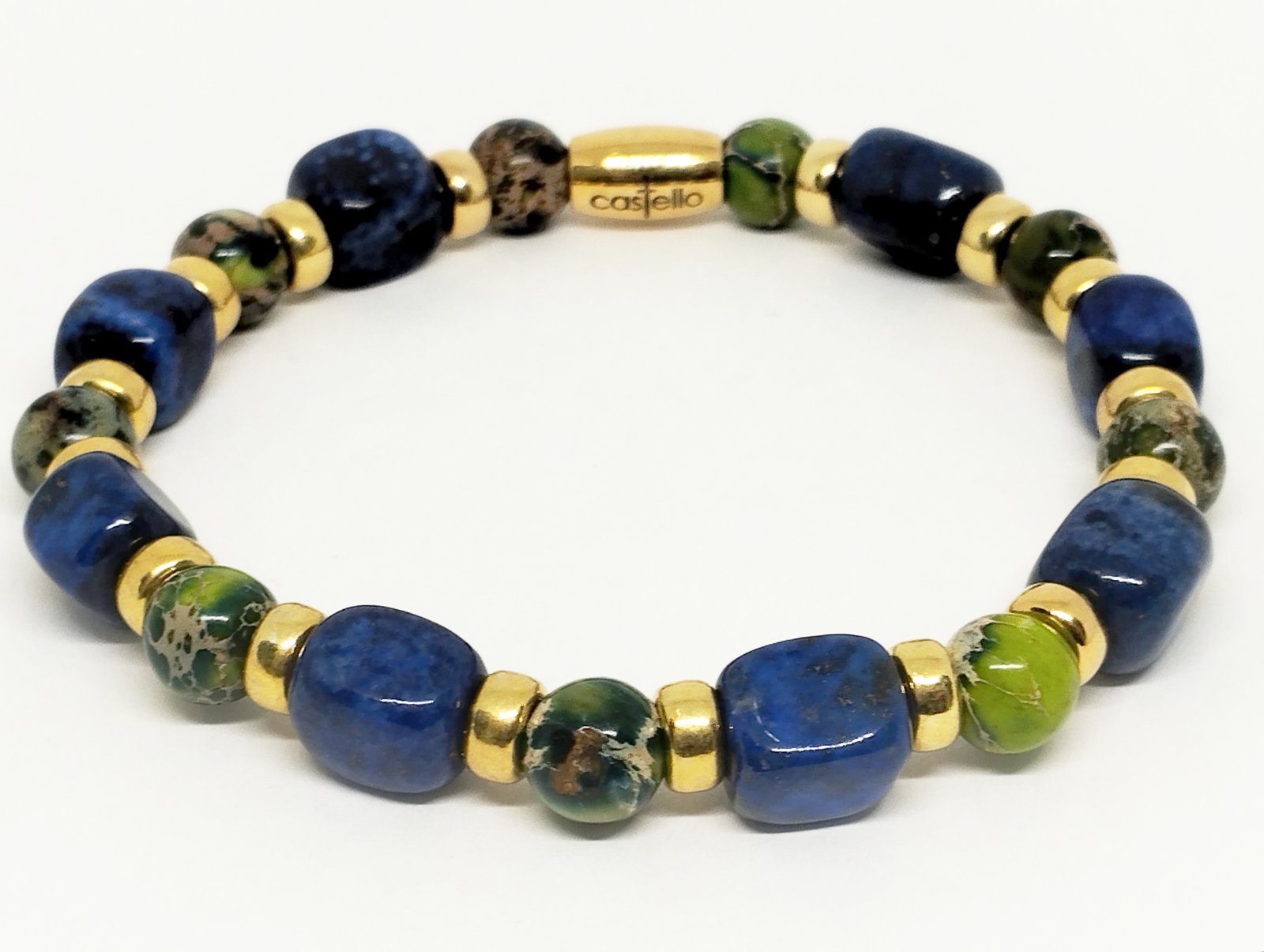 AEGEAN Silver 925 Bracelet, Gold plated, Lapis Lazuli square jasper Stone | Castello Jewels