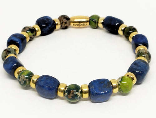 AEGEAN Silver 925 Bracelet, Gold plated, Lapis Lazuli square jasper Stone | Castello Jewels