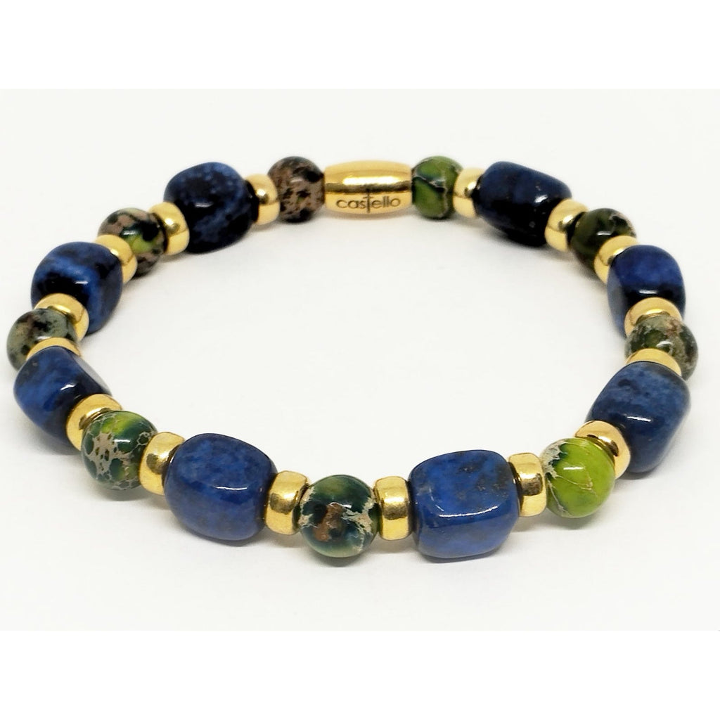 AEGEAN Silver 925 Bracelet, Gold plated, Lapis Lazuli square jasper Stone | Castello Jewels