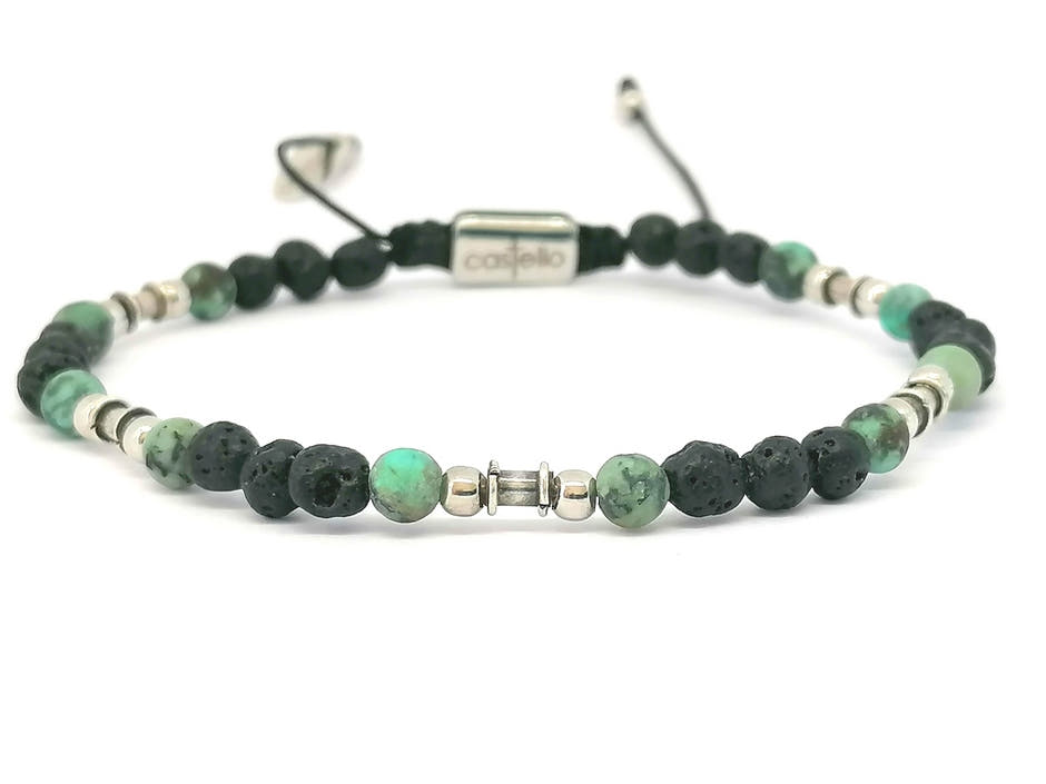 Lava & African Turquoise Bracelet, Handmade, 4mm | Castello Jewels