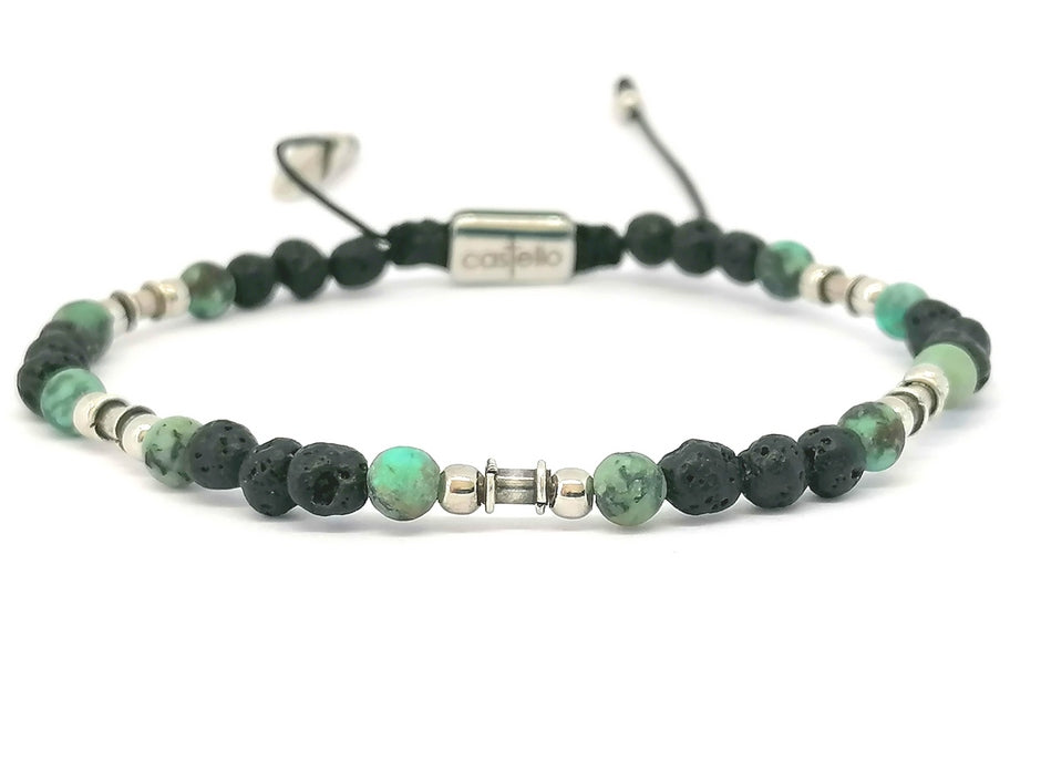 Silver bracelet Earth, Lava, African Turquoise stone 4mm | Castello Jewels