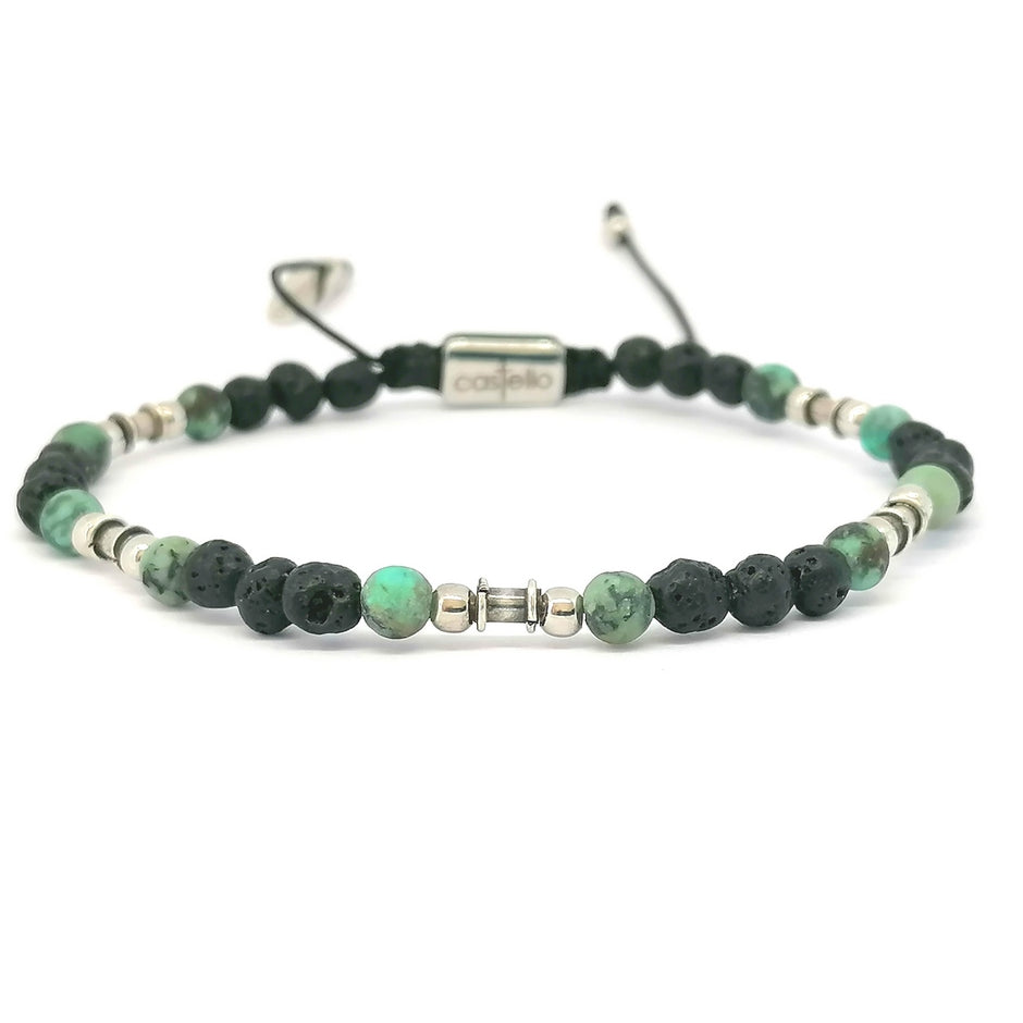Lava & African Turquoise Bracelet, Handmade, 4mm | Castello Jewels