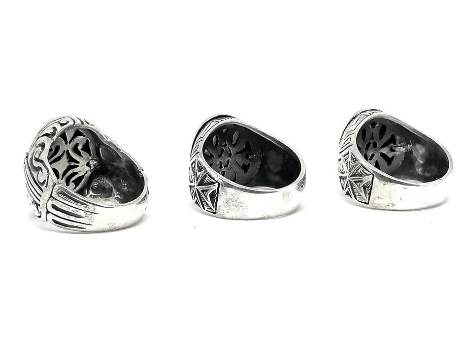 Mens Silver Ring Moon Stone — view 2 | Castello Jewels