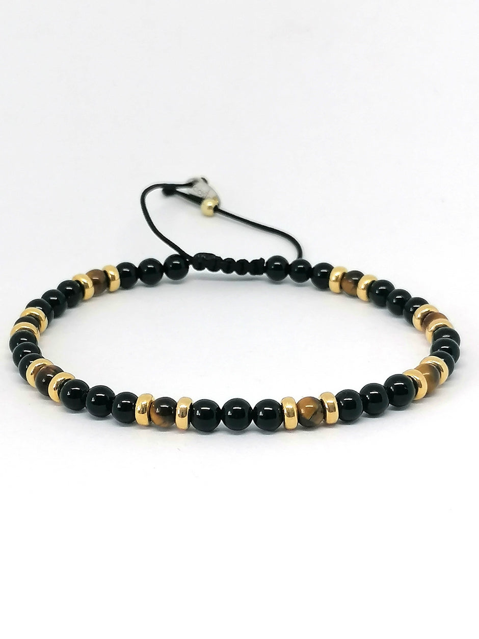 Silver 925 Gold Plated Bracelet Classic, Onyx, Tiger Eye Polish 4mm stone — view 2 | Castello Jewels