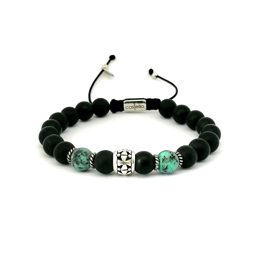 Knights Matte Onyx & African Turquoise Stacking Bracelet, 8mm, view 3 | Castello Jewels