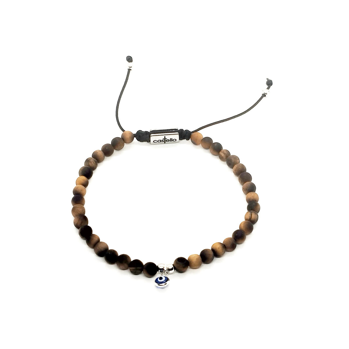 Matte Tiger's Eye Beaded Bracelet, Evil Eye, 4mm | Castello Jewels