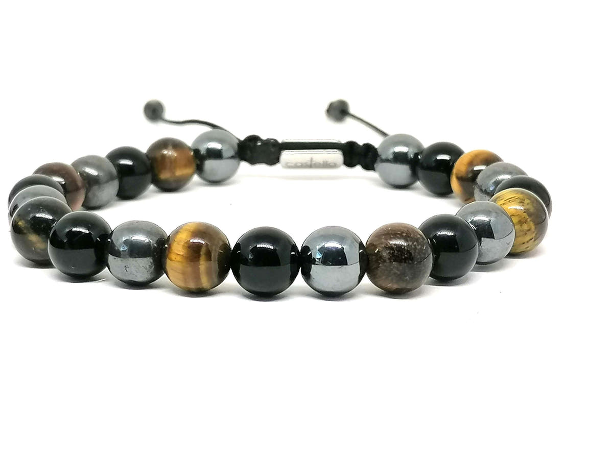 Onyx, Tiger's Eye & Hematite Gemstone Bracelet, 8mm | Castello Jewels