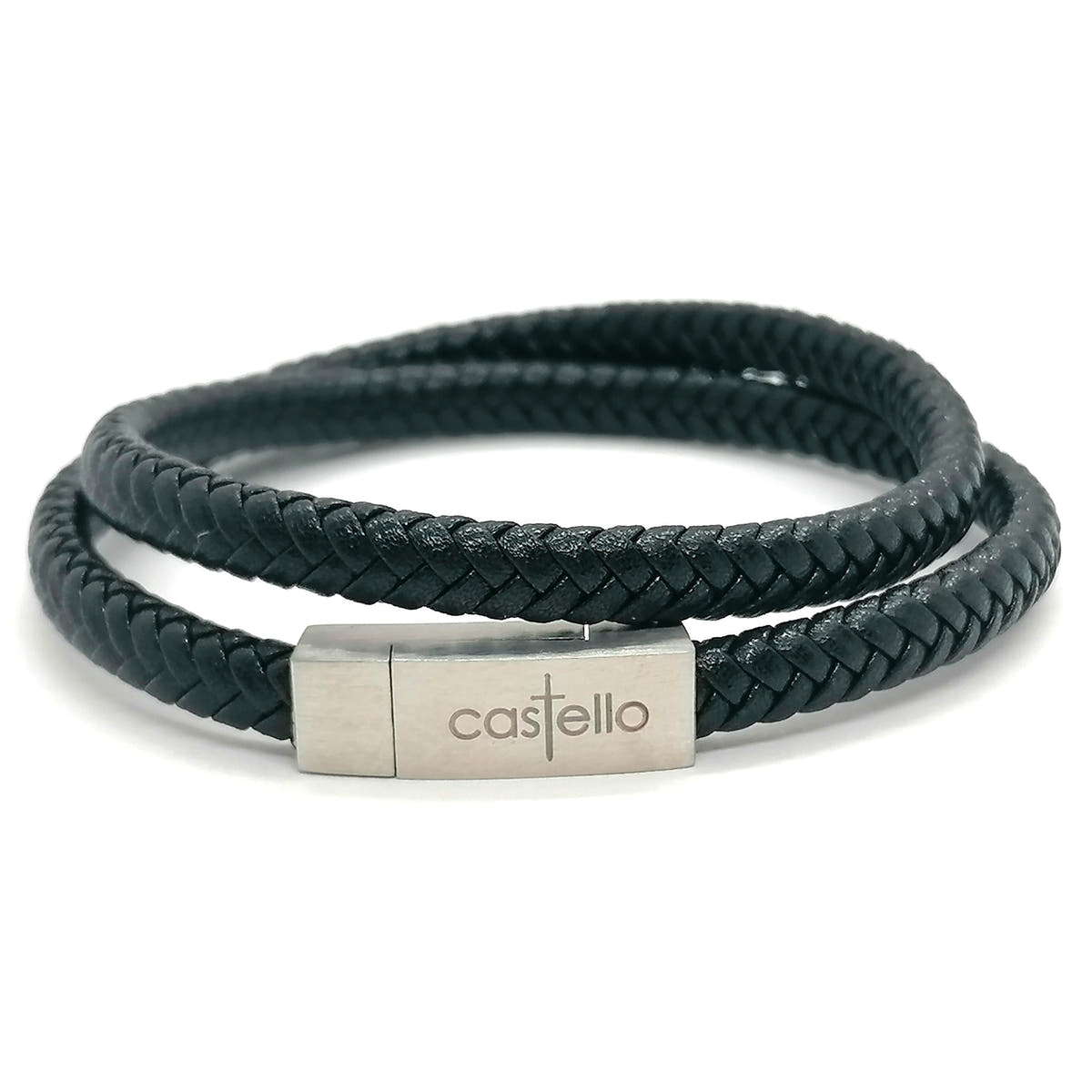 Black Multi-Strand Braided Leather Bracelet, Men's | Castello Jewels
