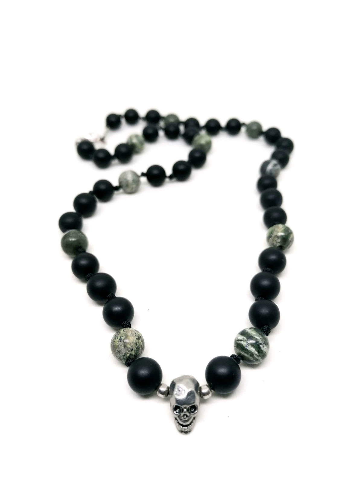 Skull Pendant Necklace, Onyx & Rainforest Jasper, 8mm | Castello Jewels