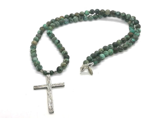 925 silver Beaded Necklace, African Turquoise stone of 6mm | Castello Jewels