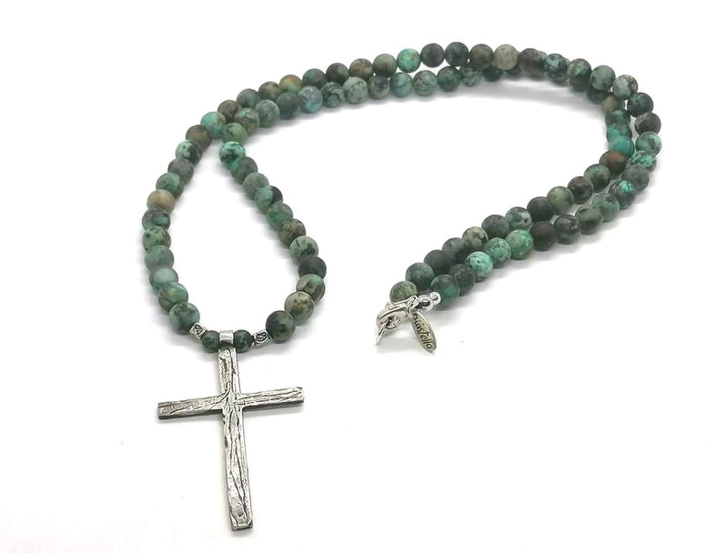 925 silver Beaded Necklace , African Turquoise stone of 6mm