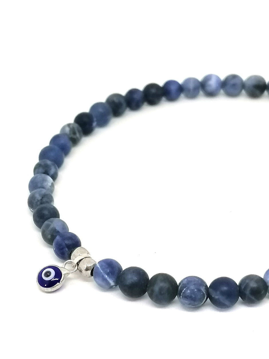 Hand Made Bracelet Evil Eye 925, Sodalite stone 4mm — view 2 | Castello Jewels