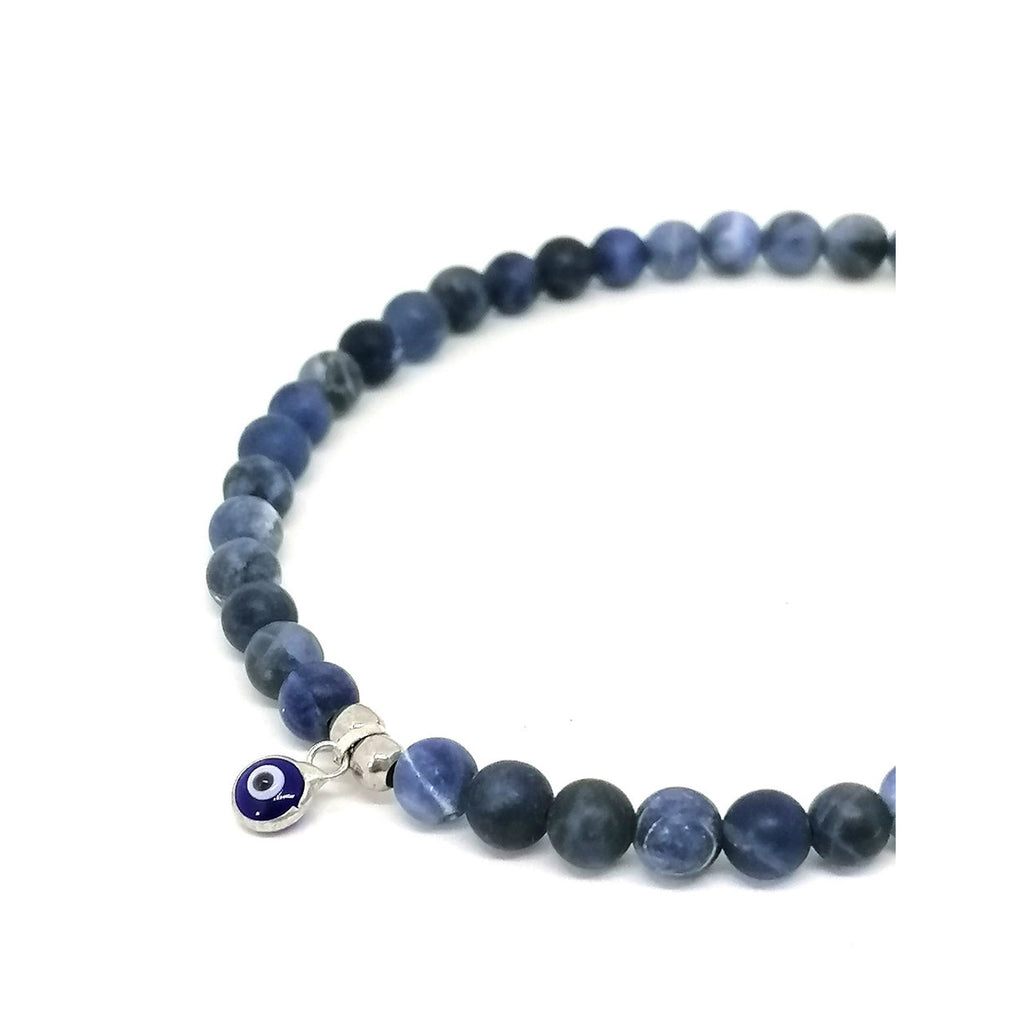 Sodalite Gemstone Bracelet, Evil Eye, 4mm, view 2 | Castello Jewels