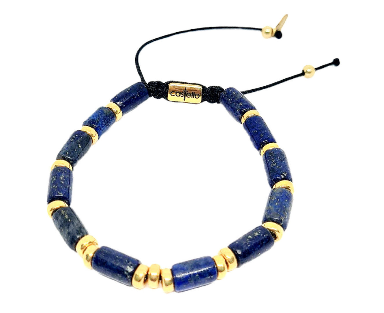 AEGEAN, Silver 925 Bracelet, Gold plated, Lapis Lazuli Tube stone 10mm | Castello Jewels