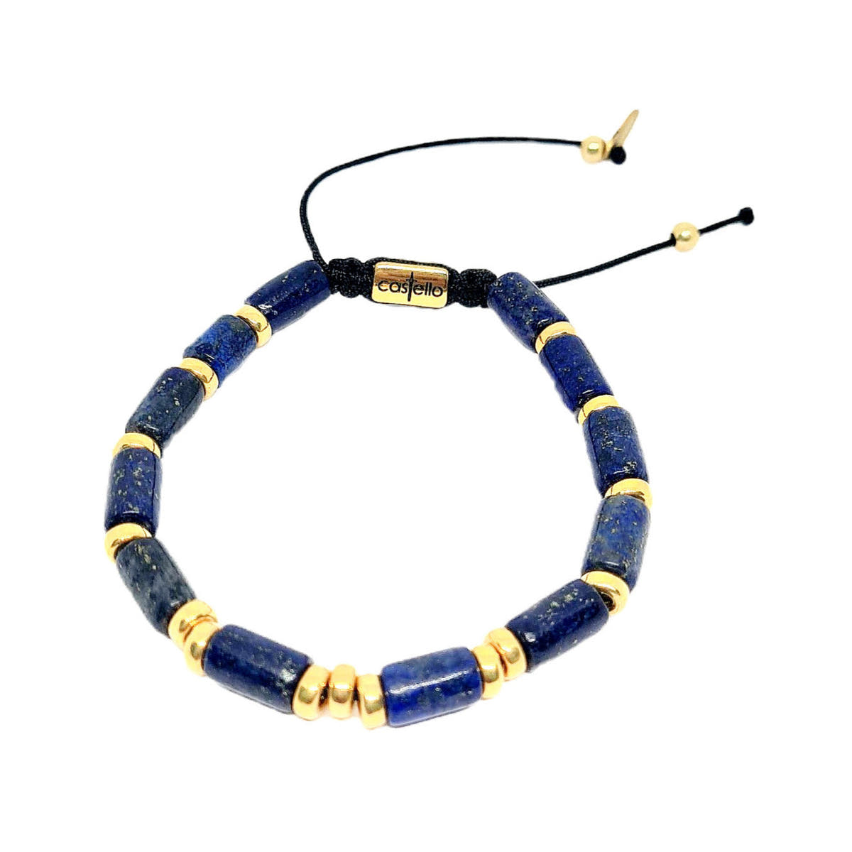 AEGEAN, Silver 925 Bracelet, Gold plated, Lapis Lazuli Tube stone 10mm | Castello Jewels