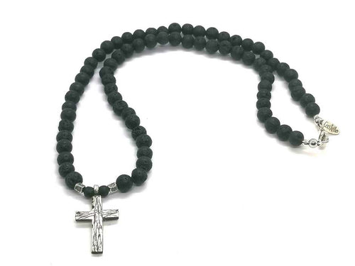 925 silver Beaded Necklace, Lava stone of 6mm | Castello Jewels