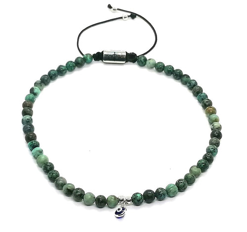 African Turquoise Ankle Bracelet, Silver Eye, 4mm | Castello Jewels