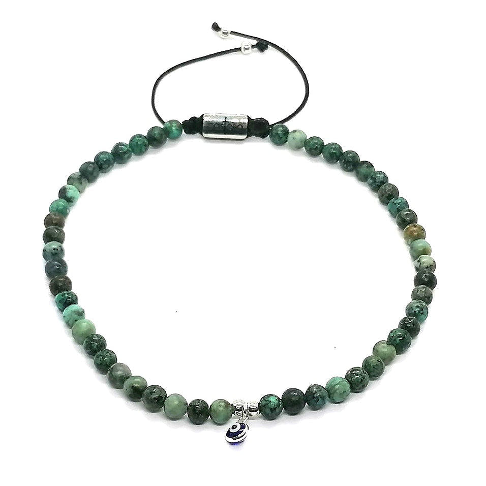 African Turquoise Ankle Bracelet, Silver Eye, 4mm | Castello Jewels