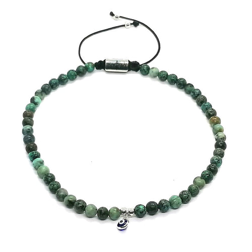 African Turquoise Ankle Bracelet, Silver Eye, 4mm | Castello Jewels