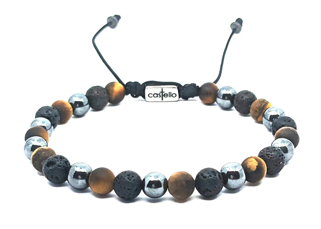 Hematite, Tiger's Eye & Lava Gemstone Bracelet, 6mm | Castello Jewels