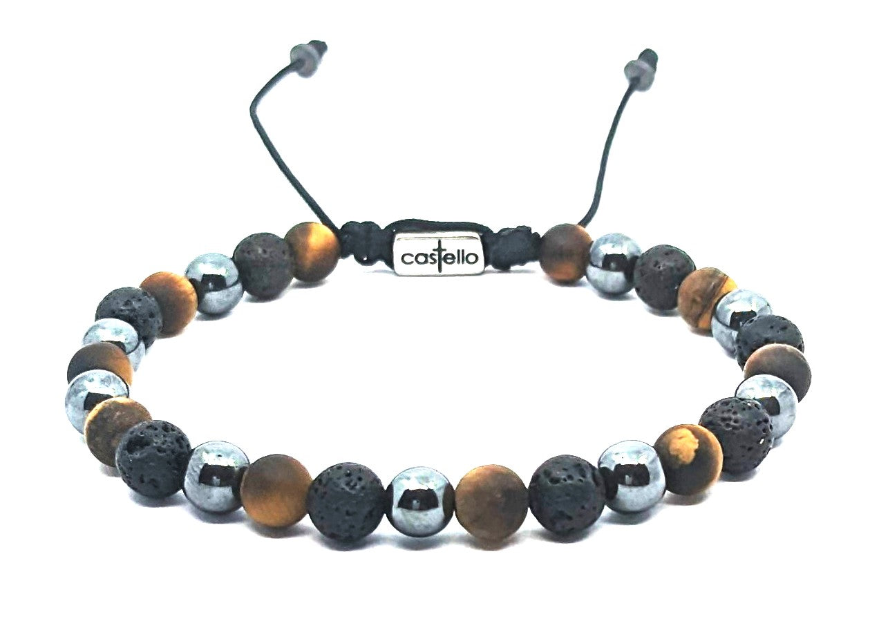 Hand Made Bracelet Hematite, Tiger Eye, Lava stone 6mm | Castello Jewels