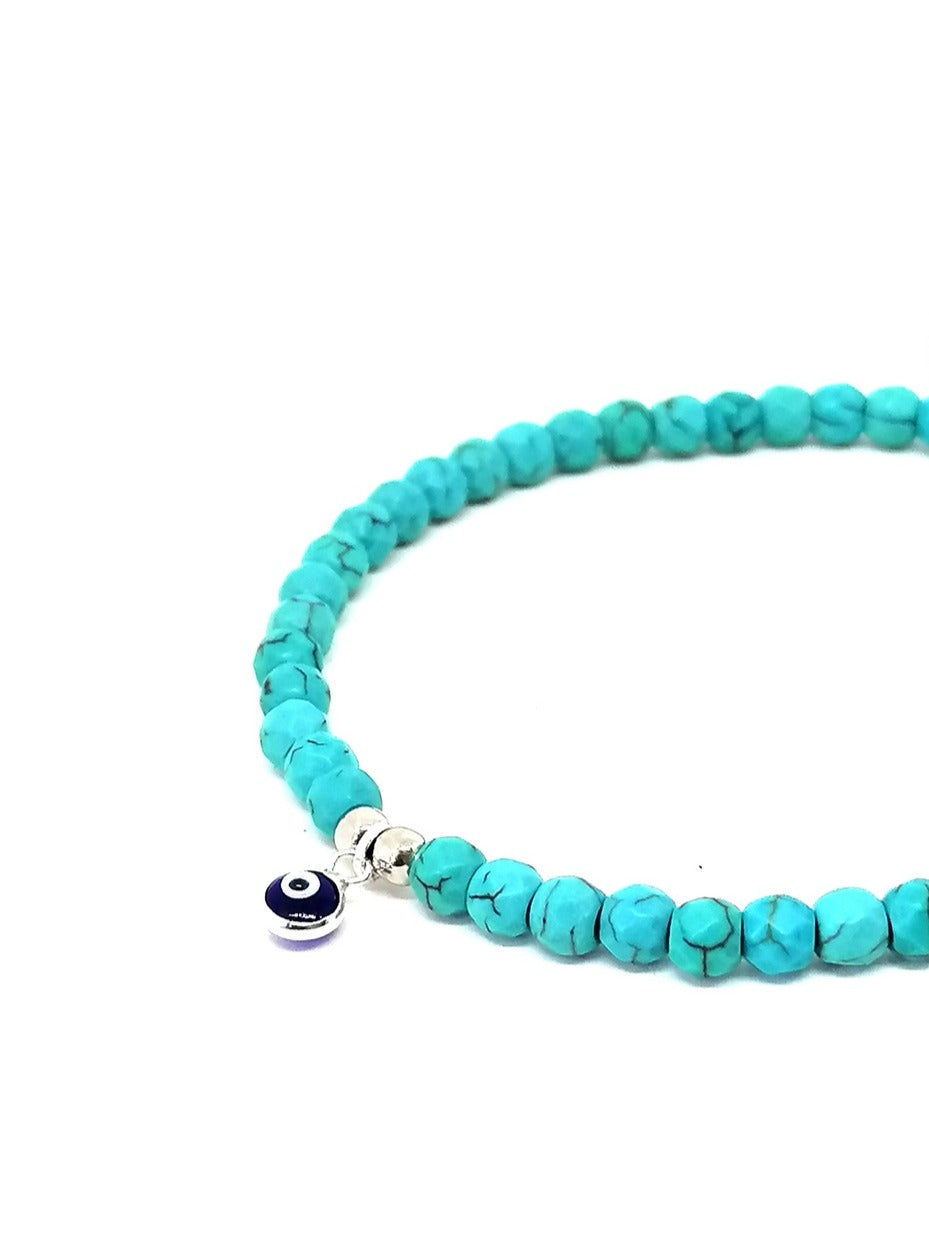 Hand Made Bracelet Evil Eye 925, Turquoise stone 4mm — view 2 | Castello Jewels