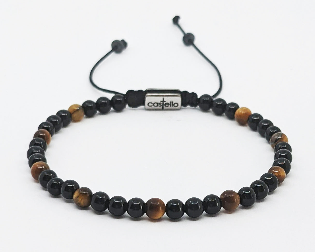 Hand Made Bracelet Onyx Polish Tiger's Eye Polish stones of 4mm. | Castello Jewels