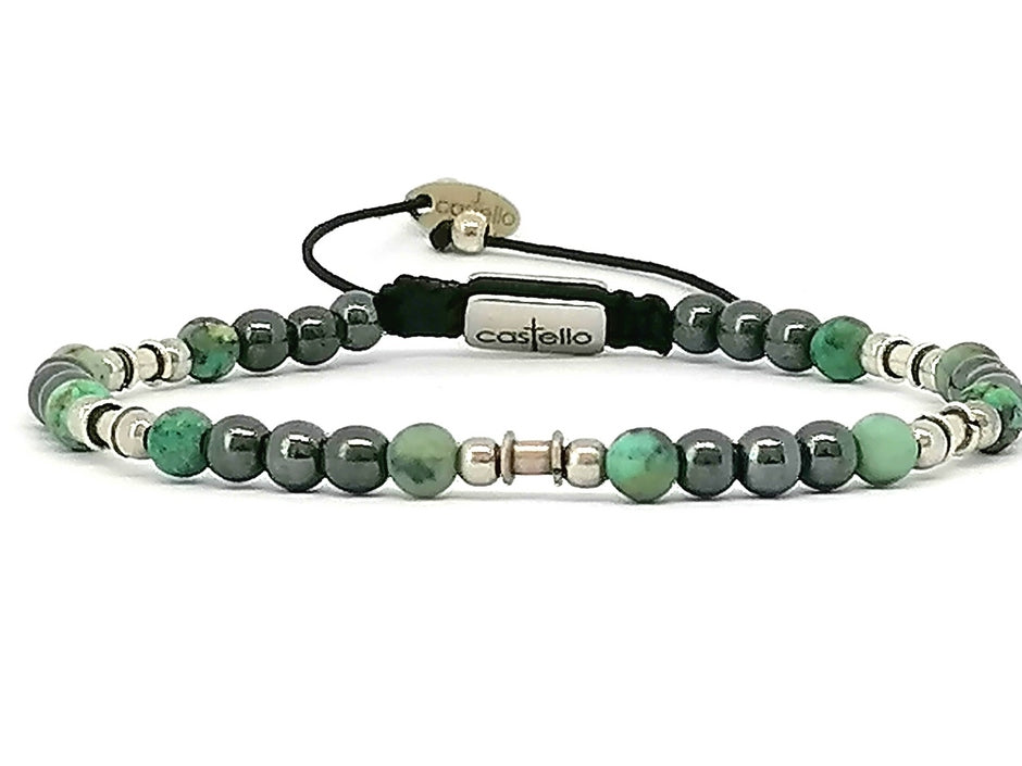 Silver bracelet Earth, Hematite African Turquoise stone 4mm | Castello Jewels