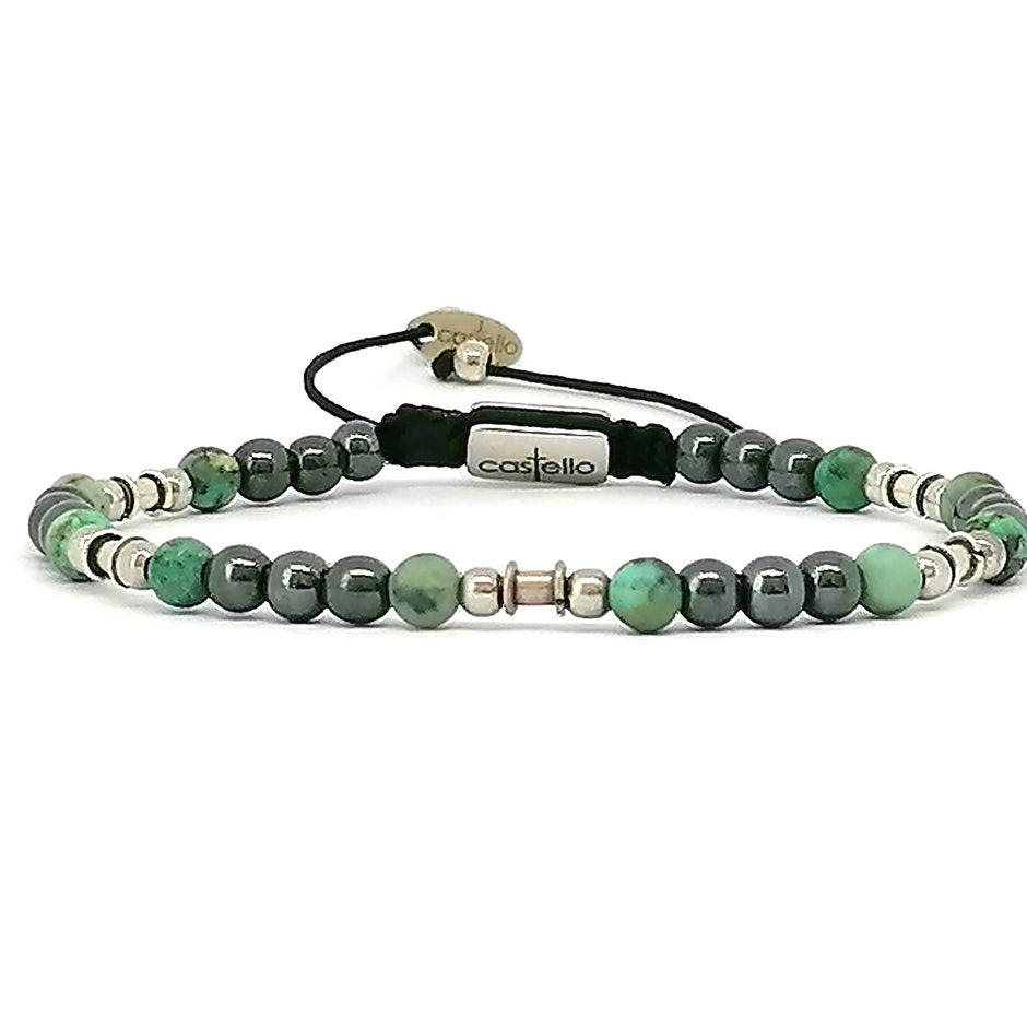 Hematite & African Turquoise Bracelet, Sterling Silver, 4mm | Castello Jewels
