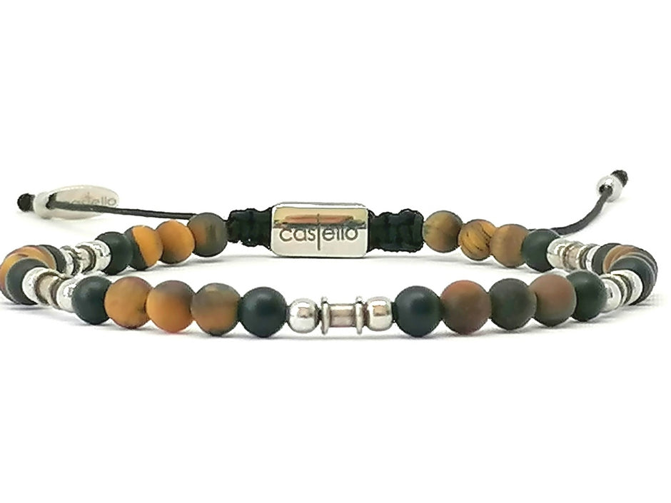 Silver bracelet Earth, Onyx, Tiger Eye stone 4mm | Castello Jewels