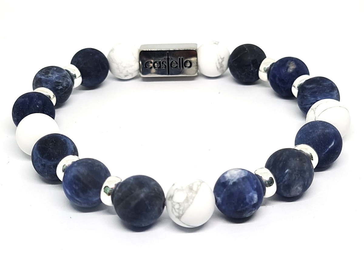 Classic Sodalite & Howlite Accent Sterling Silver Bracelet, 10mm | Castello Jewels