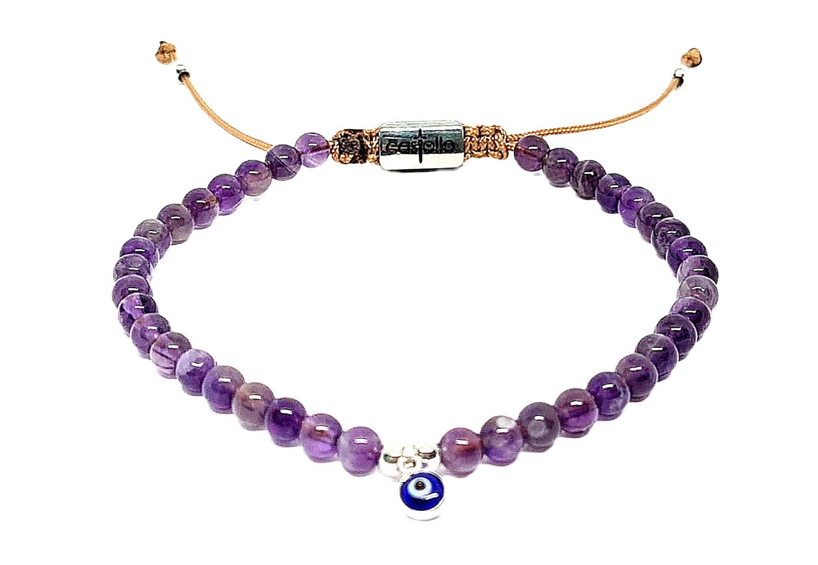 Hand Made Bracelet Evil Eye 925', Amethystos stone 4mm | Castello Jewels