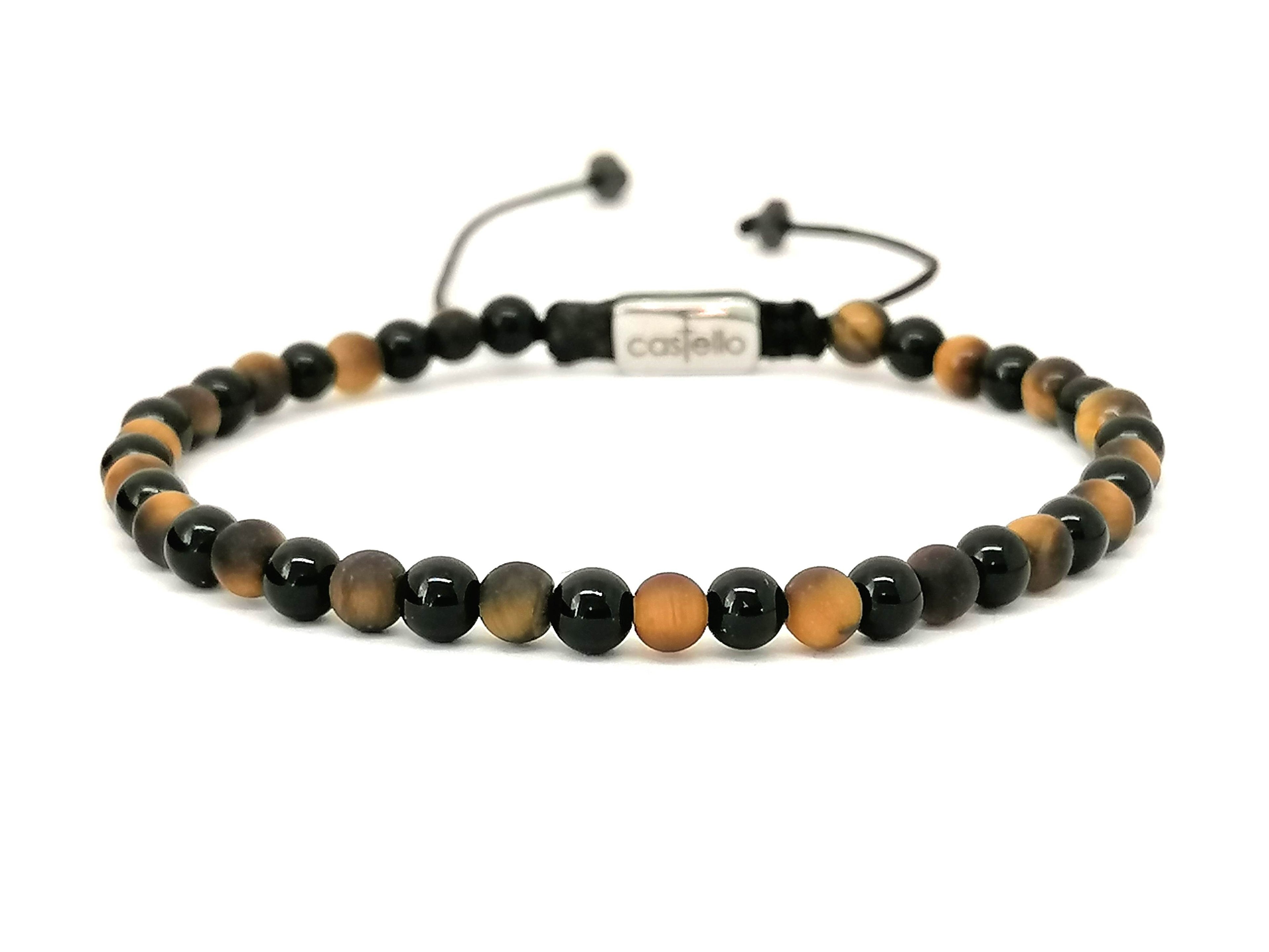 Hand Made Bracelet Onyx Polish, Tiger's Eye Mat stones of 4mm. | Castello Jewels