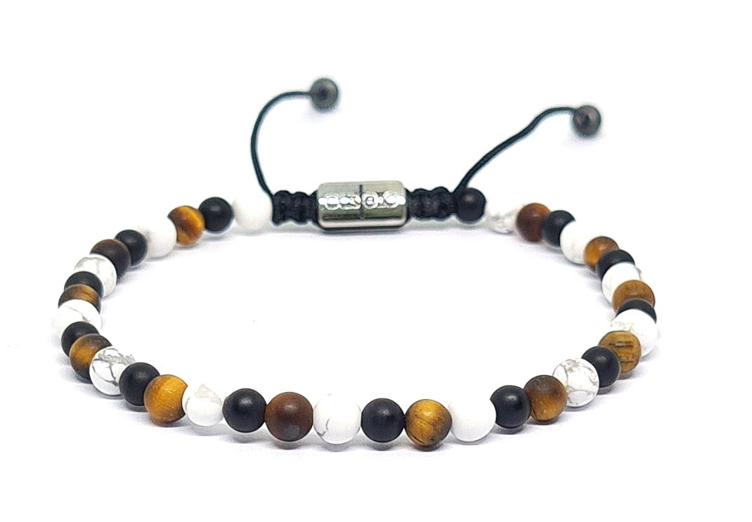 Hand Made Bracelet Onyx Mat, Howlite, Tiger Eye Mat stones 4mm. | Castello Jewels