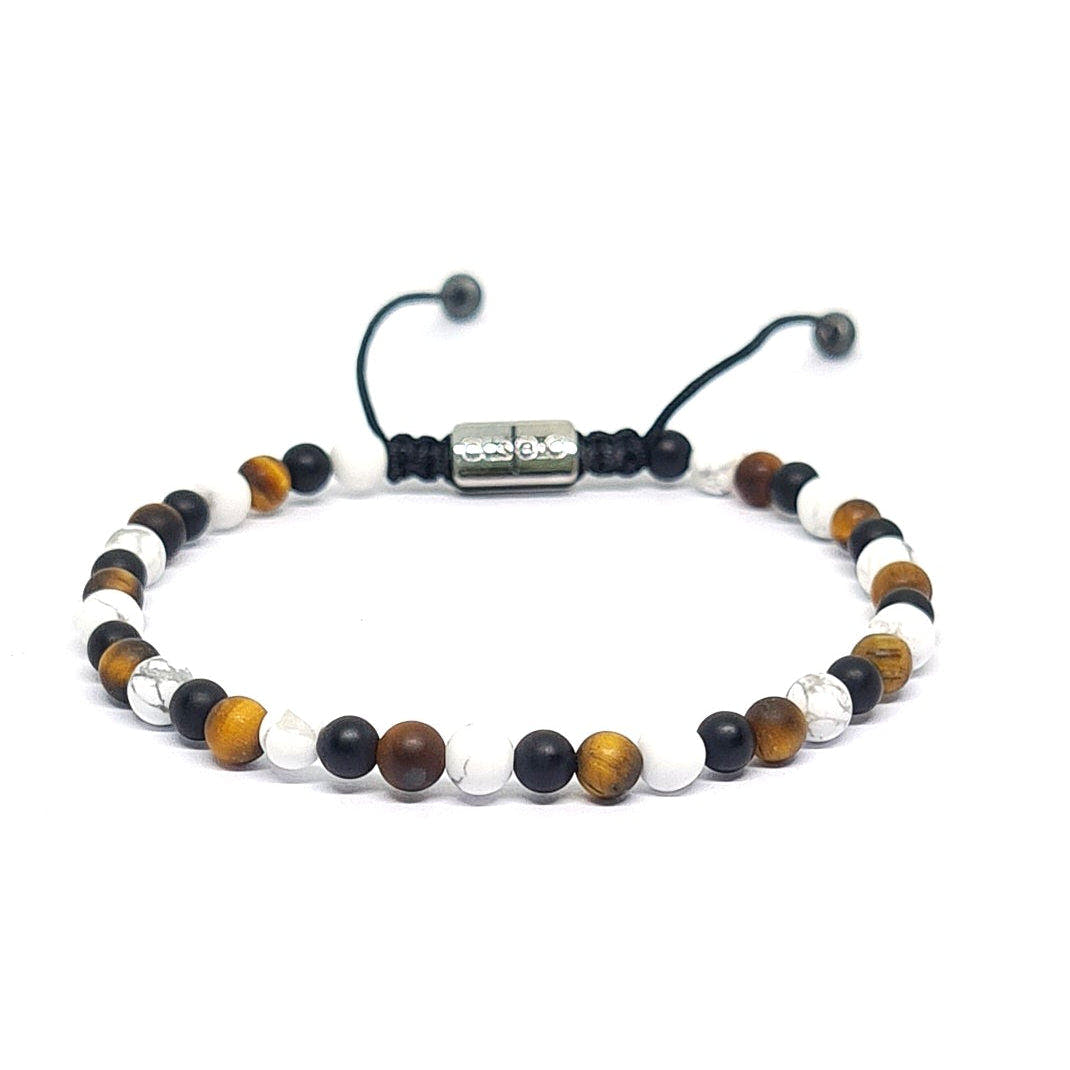 Onyx, Howlite & Tiger's Eye Gemstone Bracelet, 4mm | Castello Jewels
