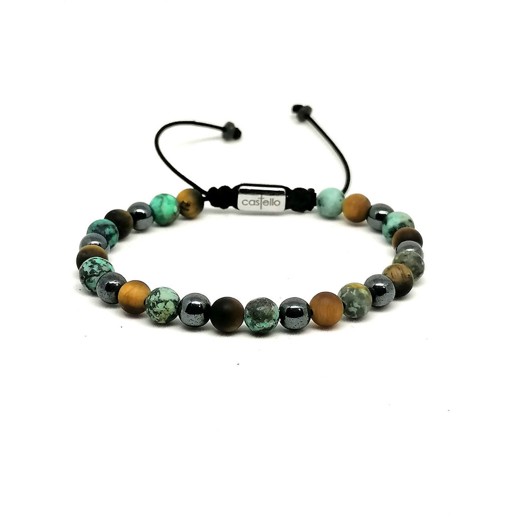 Hematite, African Turquoise & Tiger's Eye Bracelet, view 2, 6mm | Castello Jewels