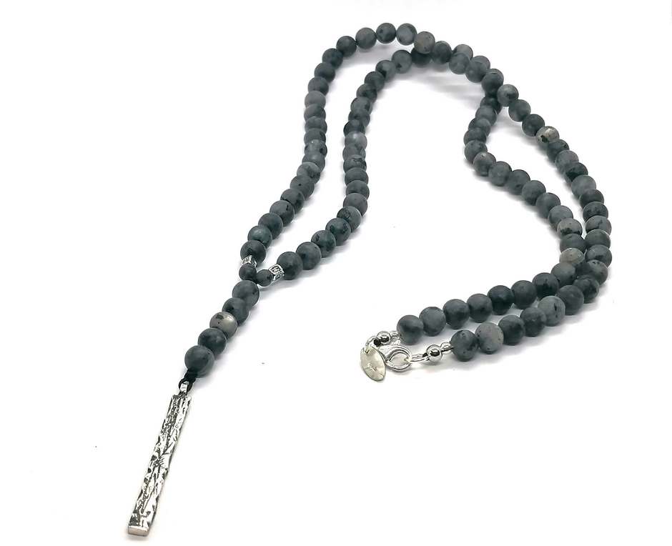 Labradorite Beaded Necklace, Line Pendant, 6mm | Castello Jewels