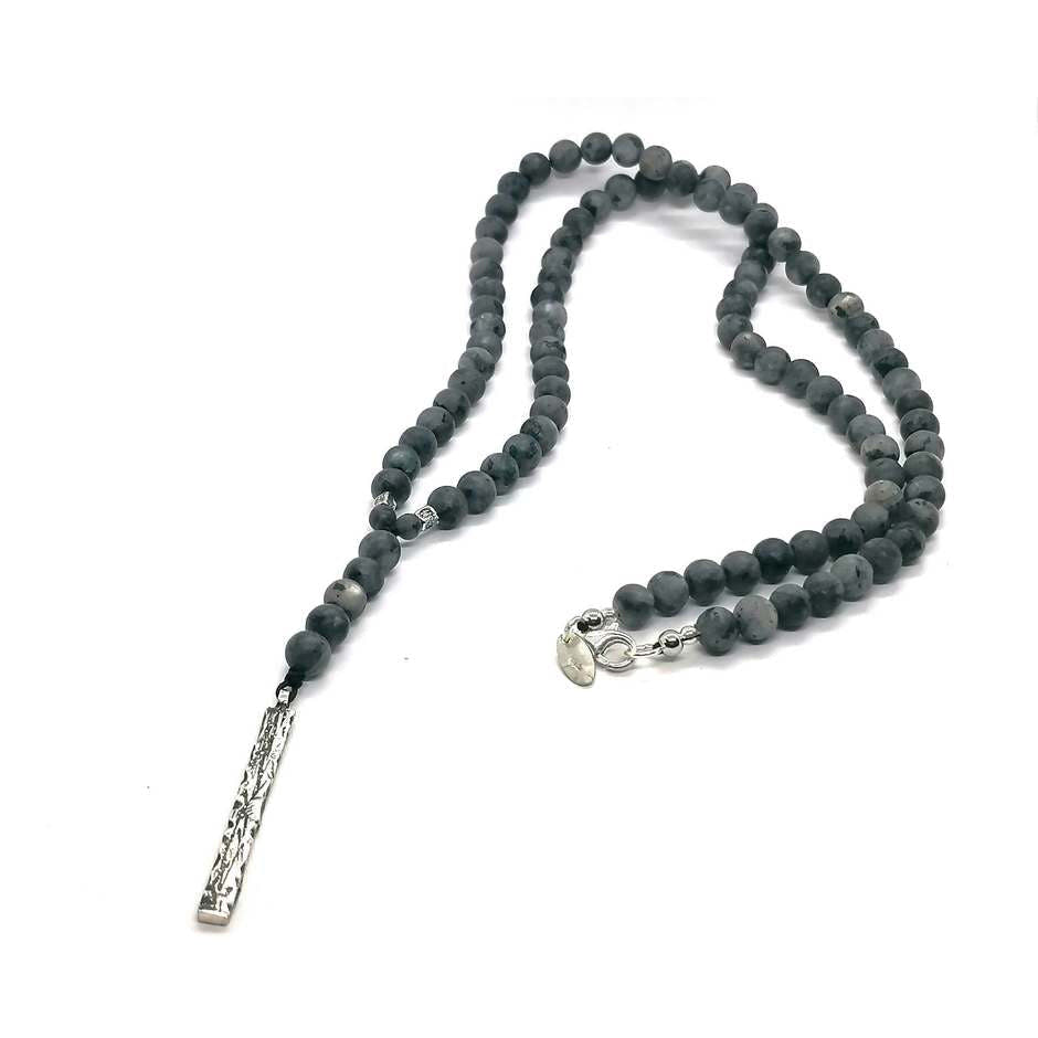 Labradorite Beaded Necklace, Line Pendant, 6mm | Castello Jewels