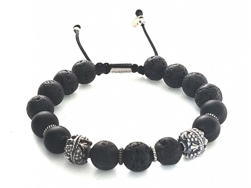 MyKing Lava & Matte Onyx Men's Bracelet, Sterling Silver · 10mm