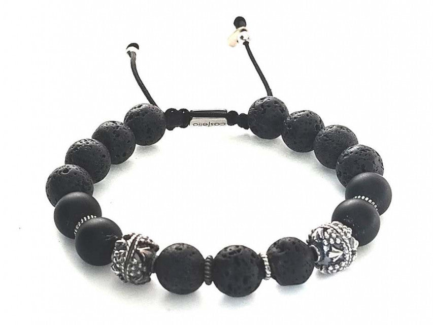 Hand Made Silver Bracelet "MyKing"  Lava, Onyx Mat stone 10mm